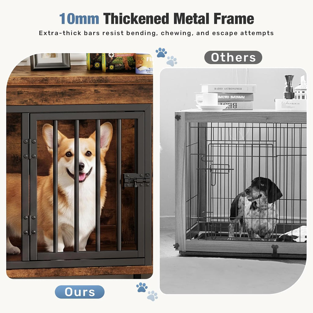 Dog Crate Furniture for 2 Dogs with Divider, Brown