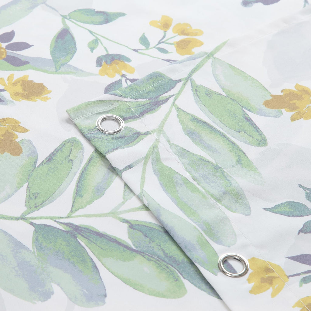 54x78 Inch Stall Shower Curtain, Sage Green Gray Yellow Watercolor Botanical Leaf Print Fabric Shower Curtains, 54"
