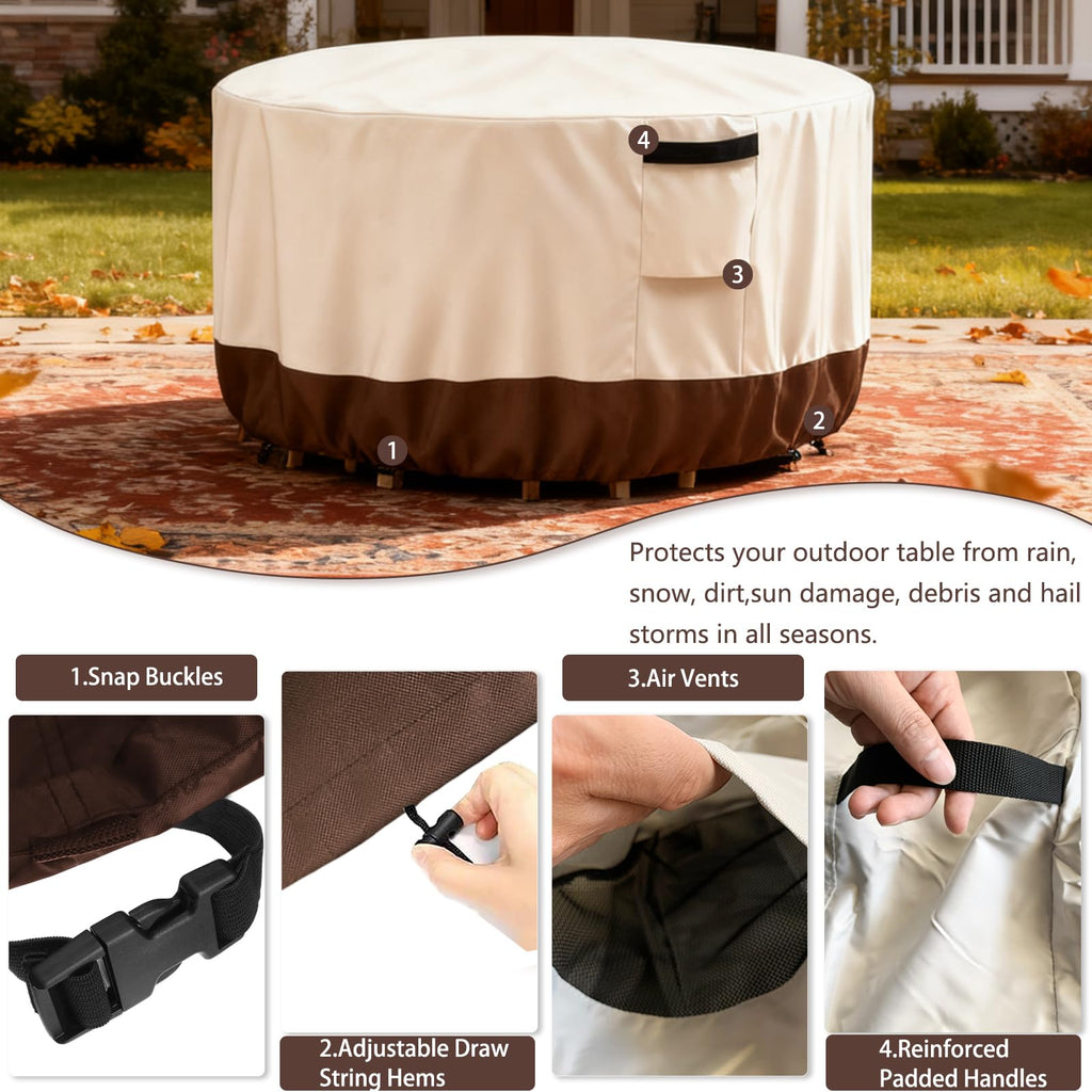 Outdoor Round Table Cover Waterproof Patio Furniture Covers, Patio Round Table Chair Set Covers - 72" Dia x 34" H