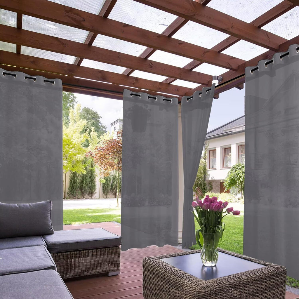 Outdoor Sheer Curtains Waterproof - 2 Panels Linen Look Grommet Curtain Light Filtering Outside Drapes, Pergola