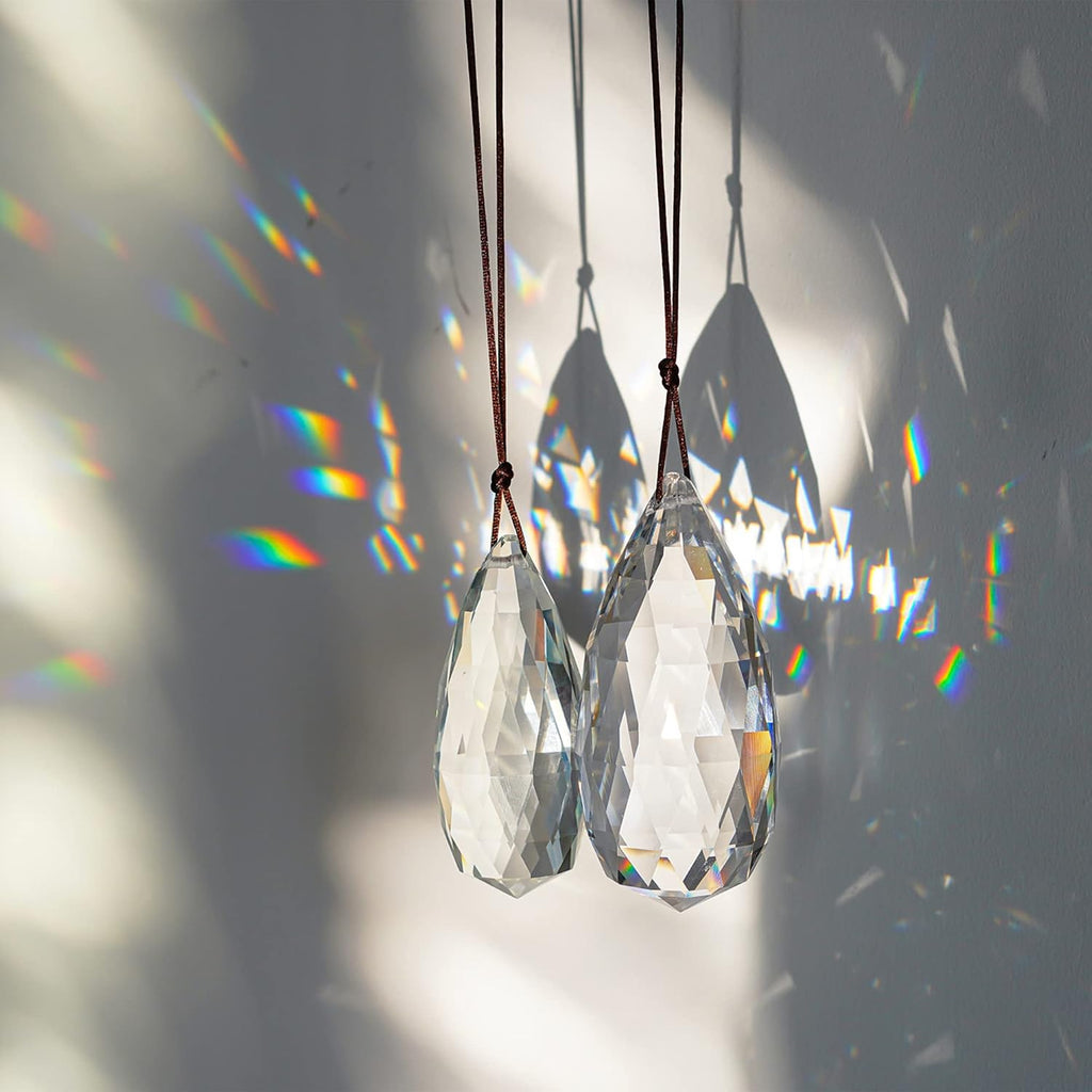 Set 2 Crystal Prism Clear Faceted Glass Olive Prisms Chandelier Crystal Hanging Ornaments for Christmas Tree DIY