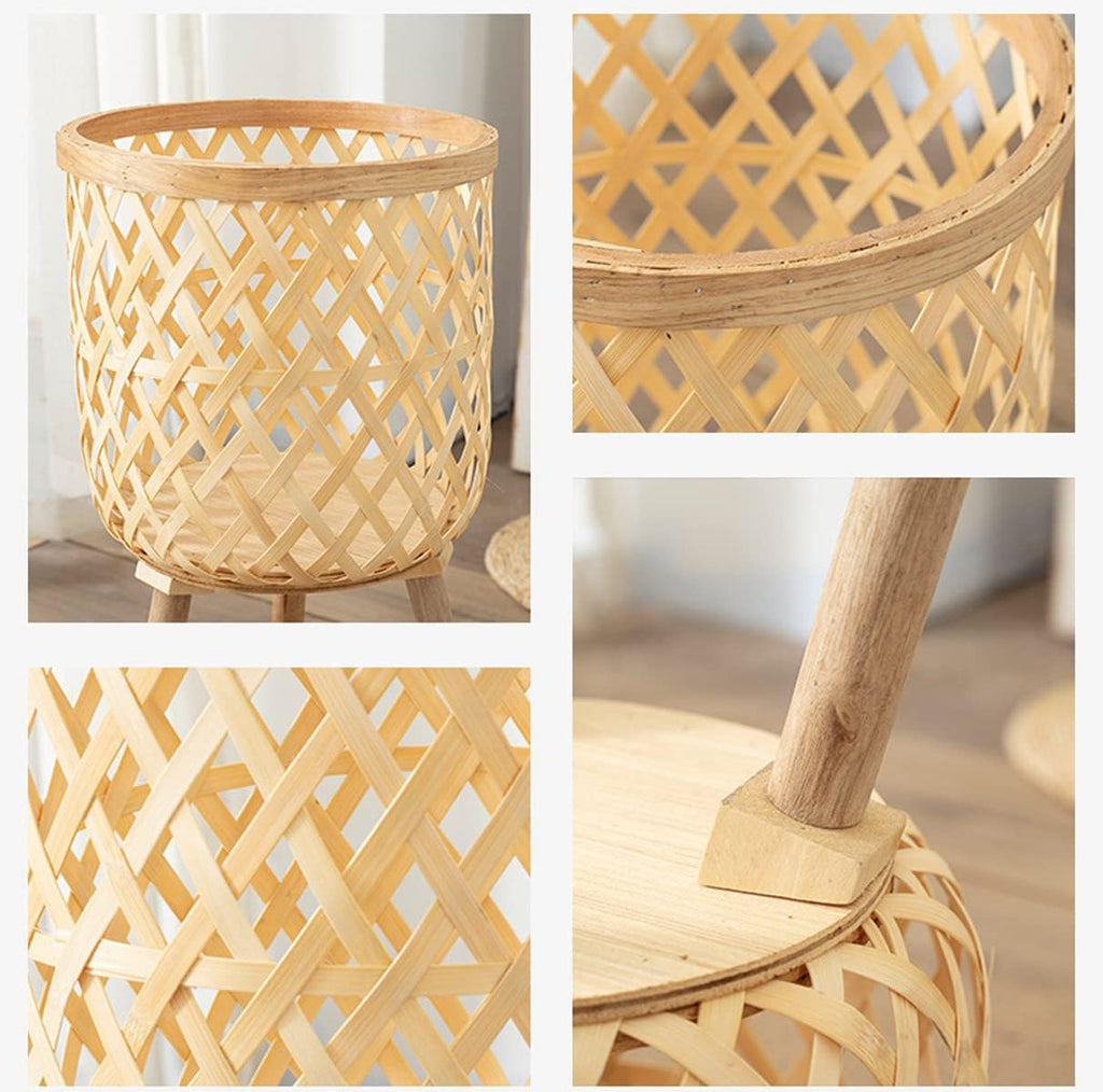 Set of 2 Handmade Mid Century Modern Planter, Rustic Indoor Rattan Basket Flower Pot Plant Stand, Large Floor Planter