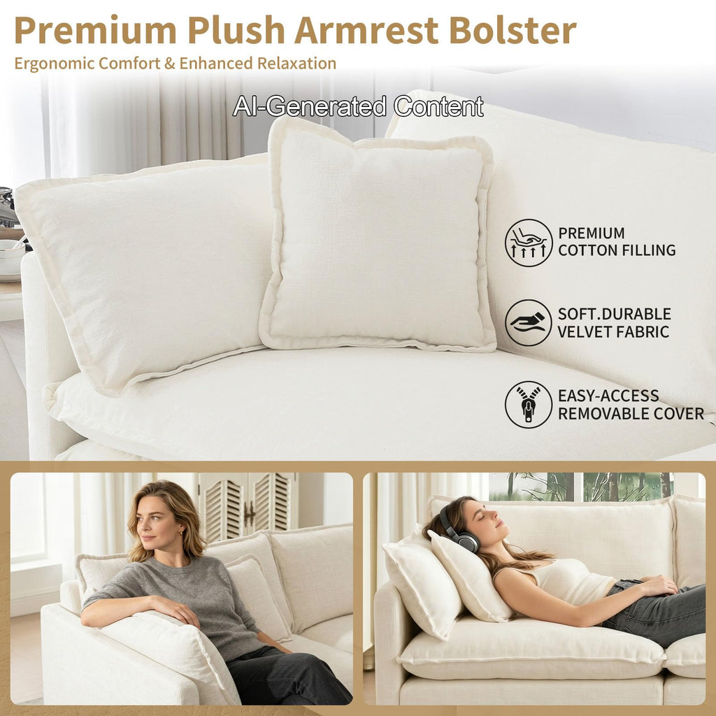 112" Beige Modular 3 Seater Cloud Sectional Couches