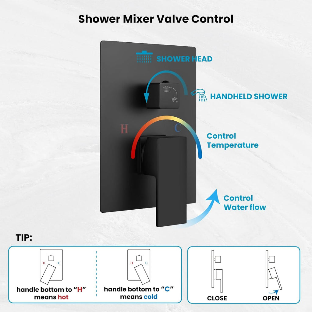 Rainfall Bathroom Shower System Rain Shower Head and Handle Set Wall Mounted Shower Complete Combo Solid Brass
