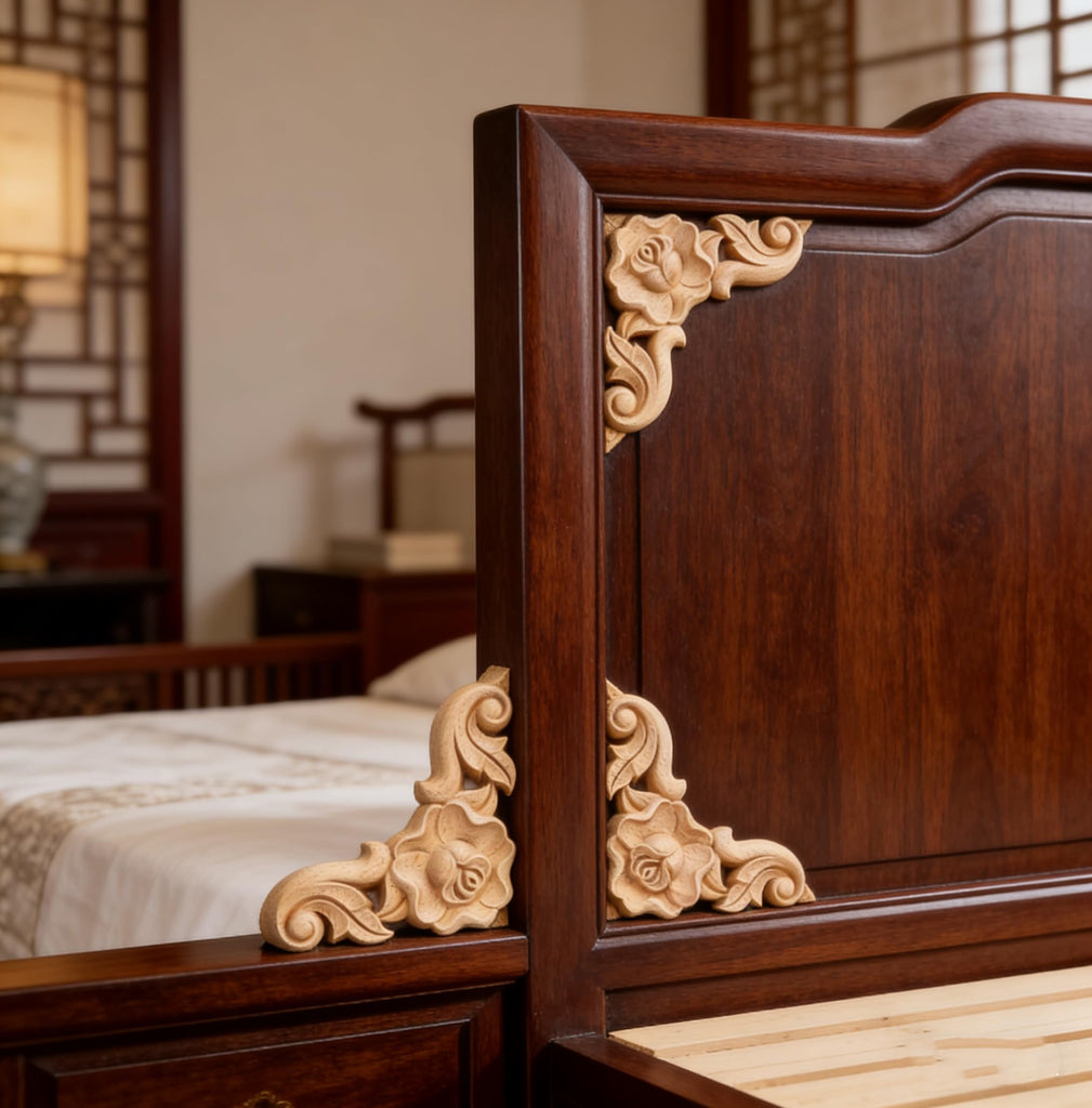 8PCS Unfinished Wood Rosettes Appliques Onlay Furniture Onlay Corner Decoration (Dia-6cm/2.36"), Unpainted Corner