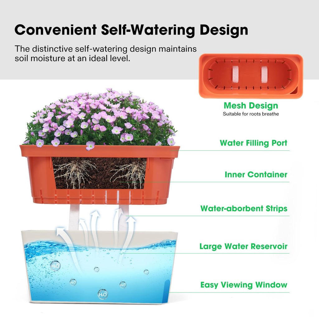 Self-Watering Planters, 4-Pack 10.5 in Window Herb Planter Box
