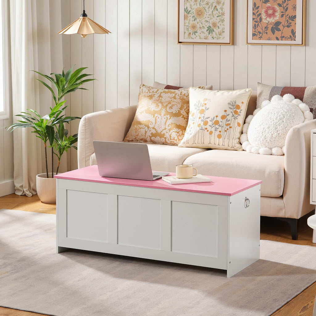 Storage Bench, 39.3" Retro Wooden Storage Chest, Wooden Storage Trunk, Toy Chest with Lift Top, Multifunctional