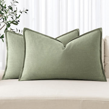 Decorative Linen Lumbar Pillow Covers 12x20 Inch Sage Green