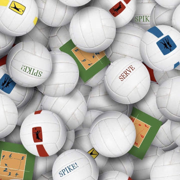 Sports Packed Volleyballs White Premium Quality 100% Cotton Fabric by The Yard.