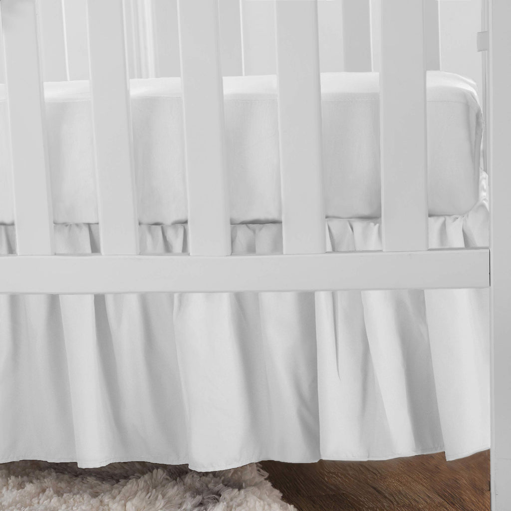 Mini Crib Skirt (24" x 38"), Ultra Soft Microfiber Ruffled Mini Crib Bed Skirt, White, for Boys & Girls