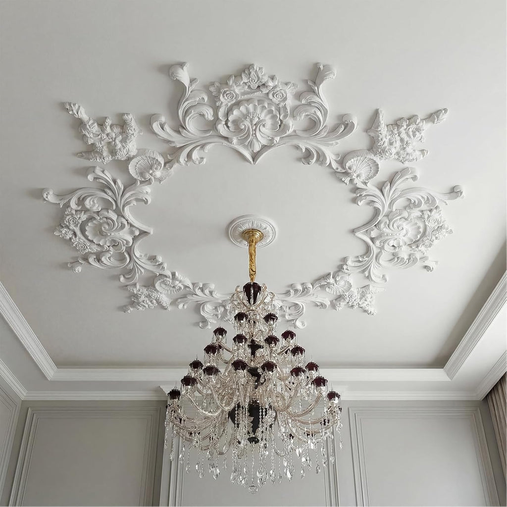 49.6'' Large PU Ceiling Medallion Combination Decorative 2.36'' ID French Style Chandelier Base Ceil