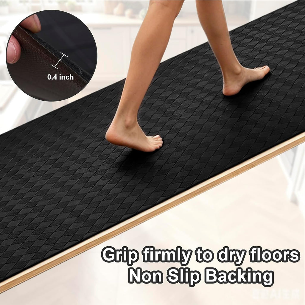 Kitchen Mats and Rugs Cushioned Anti-Fatigue, 23.6" x 86.6", Black | Heavy Duty PVC Non-Slip Waterproof Floor Rug