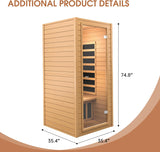Springspa Far Infrared Sauna, Low EMF 1 Person Sauna, Indoor Canadian Hemlock Wood Home Dry Saunas Room with 1400W