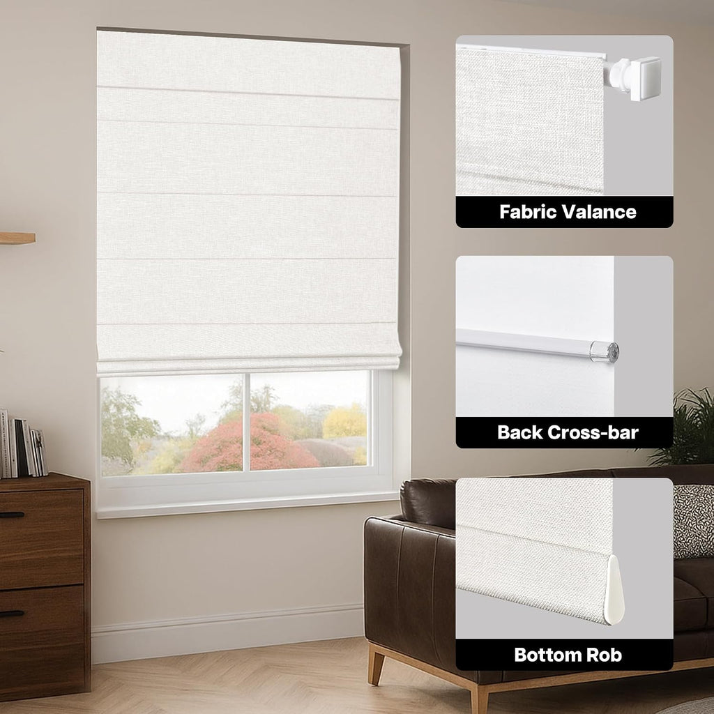 No Tools No Drill Cordless Roman Shades for Windows, Blackout Thermal Insulated UV Blocking Window Blinds