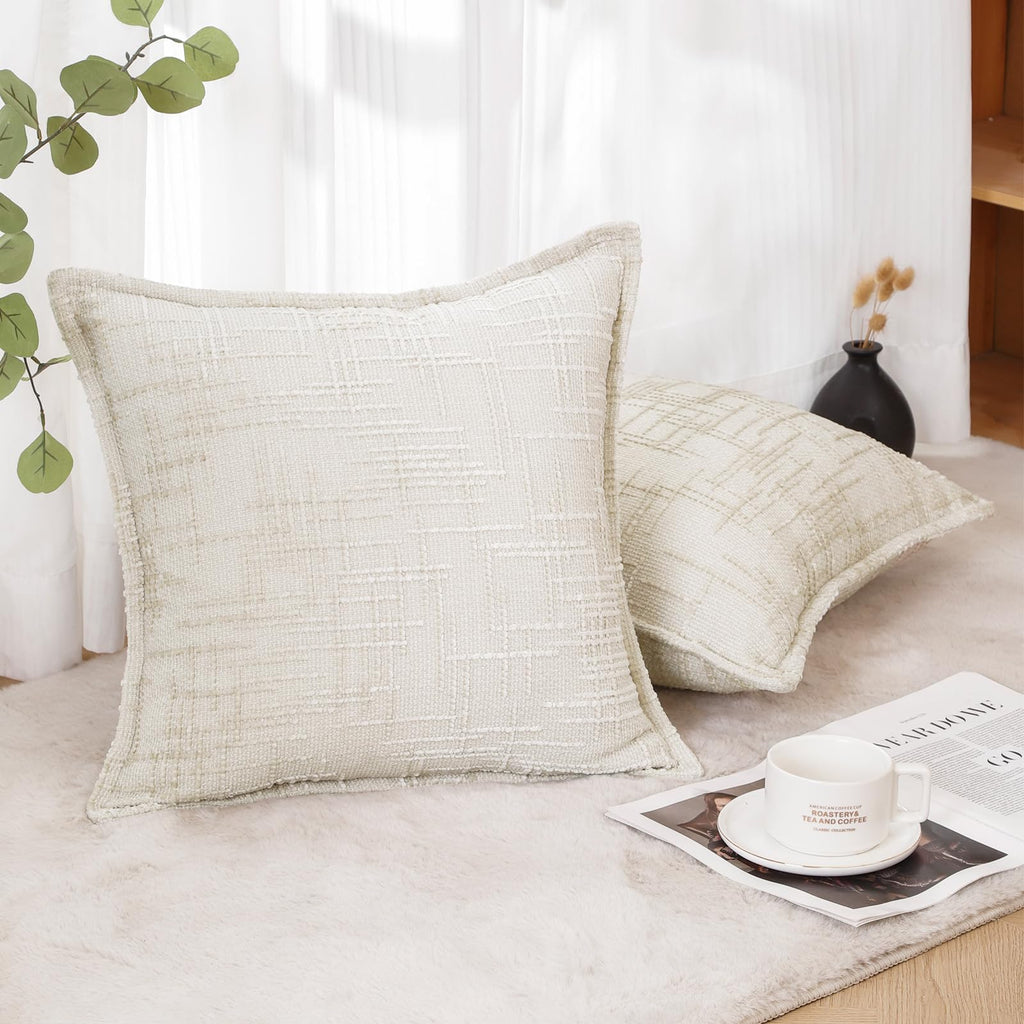 Chenille Throw Pillow Covers 18x18 Inch, Soft Woven Texture, Set of 2