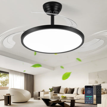 42" Modern Retractable Ceiling Fan with Light, Black Fandelier