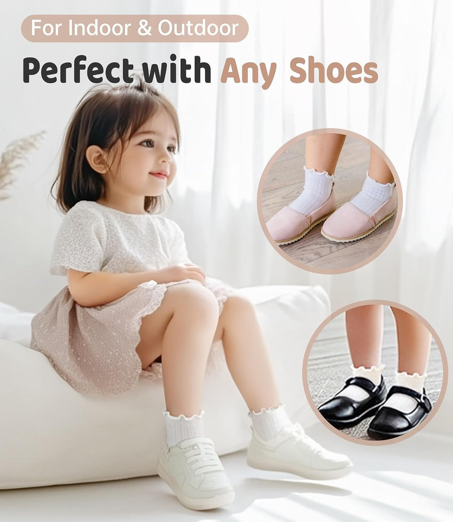 6 Pairs Toddler Ruffle Socks, Baby Little Girl Kids Grip Socks