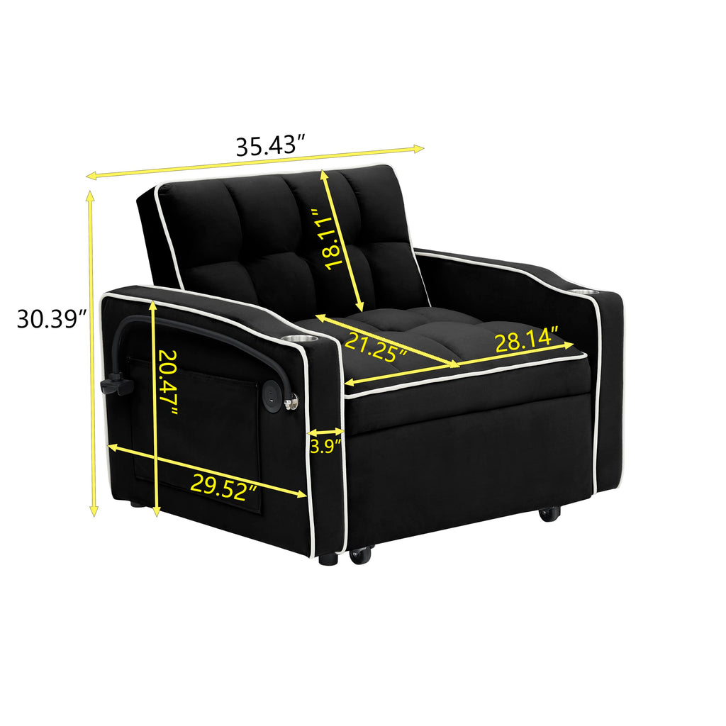 Sleeper Chair with Pull Out Bed, 5 In1 Convertible Chair Bed, Black