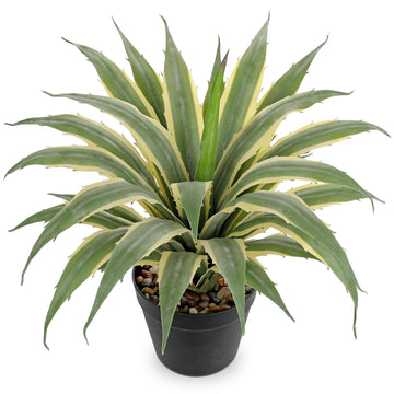 Large Artificial Agave Plants 16.9" Tall Fake Agave Plant in Black Pot with Real Stone Pebbles Faux Succulent Aloe