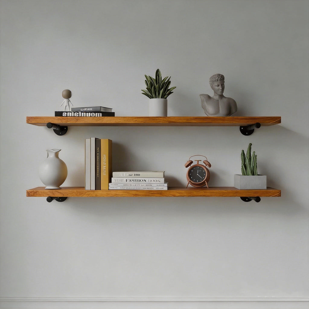36 inch Industrial Pipe Floating Shelves, Rustic Wood Wall Shelf