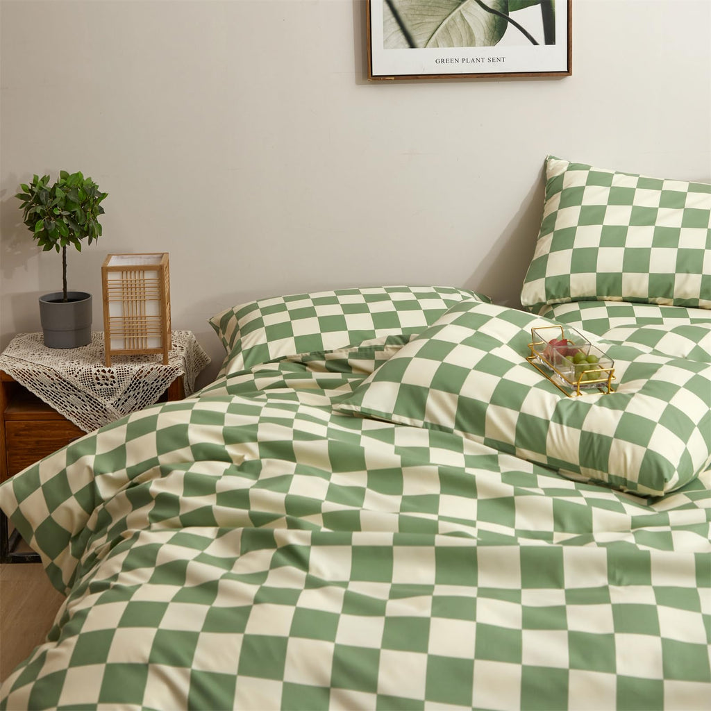 Sage Green Plaid Comforter Set Green and White Bedding Comforter Set Chic Check Pattern Buffalo Light Green