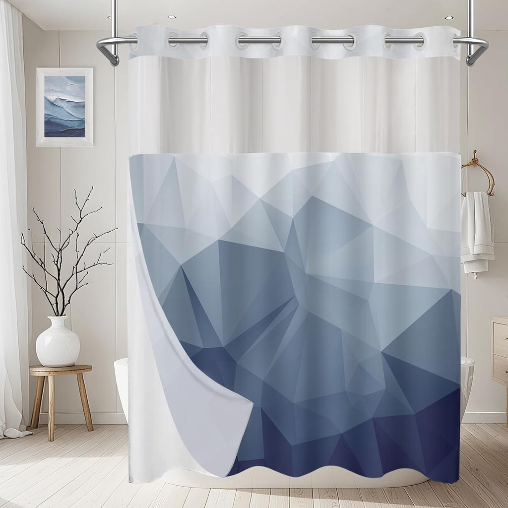 No Hook Shower Curtain with Snap in Liner Set, Blue, 71x74 | Waterproof Fabric , Modern Hotel Style Ombre Design