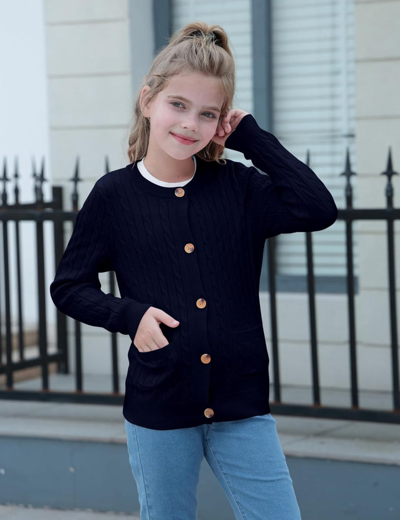 Long Sleeve Button Down Sweater Toddler Kids Knit School Uniforms Sweaters with Pockets