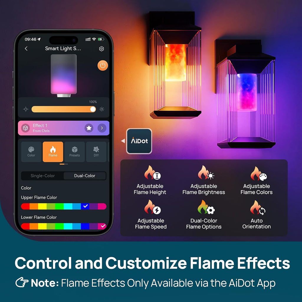 Smart Light Bulb, T19 Custom Flame Effect RGB Color Changing Bulb