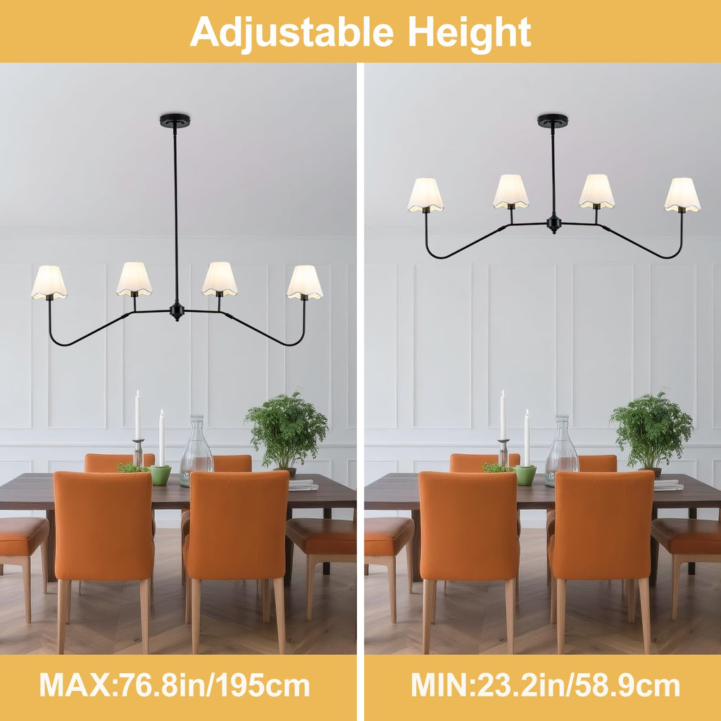 47" Modern Linear Dining Room Light Fixture,4-Light Black Chandelier