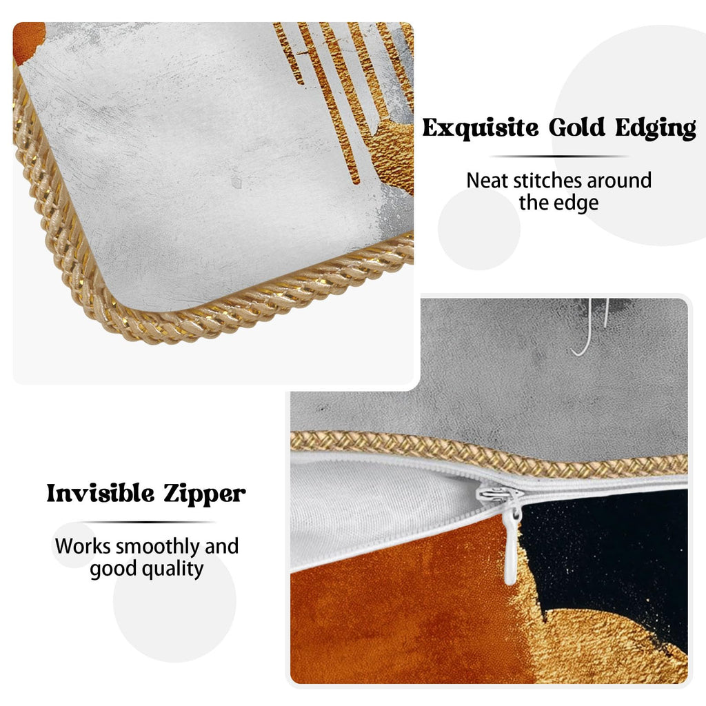 Retro Burnt Orange Gold Velvet Pillow Covers 18x18 Inch Abstract Rust Gray Black Throw Pillows For Couch Cushion