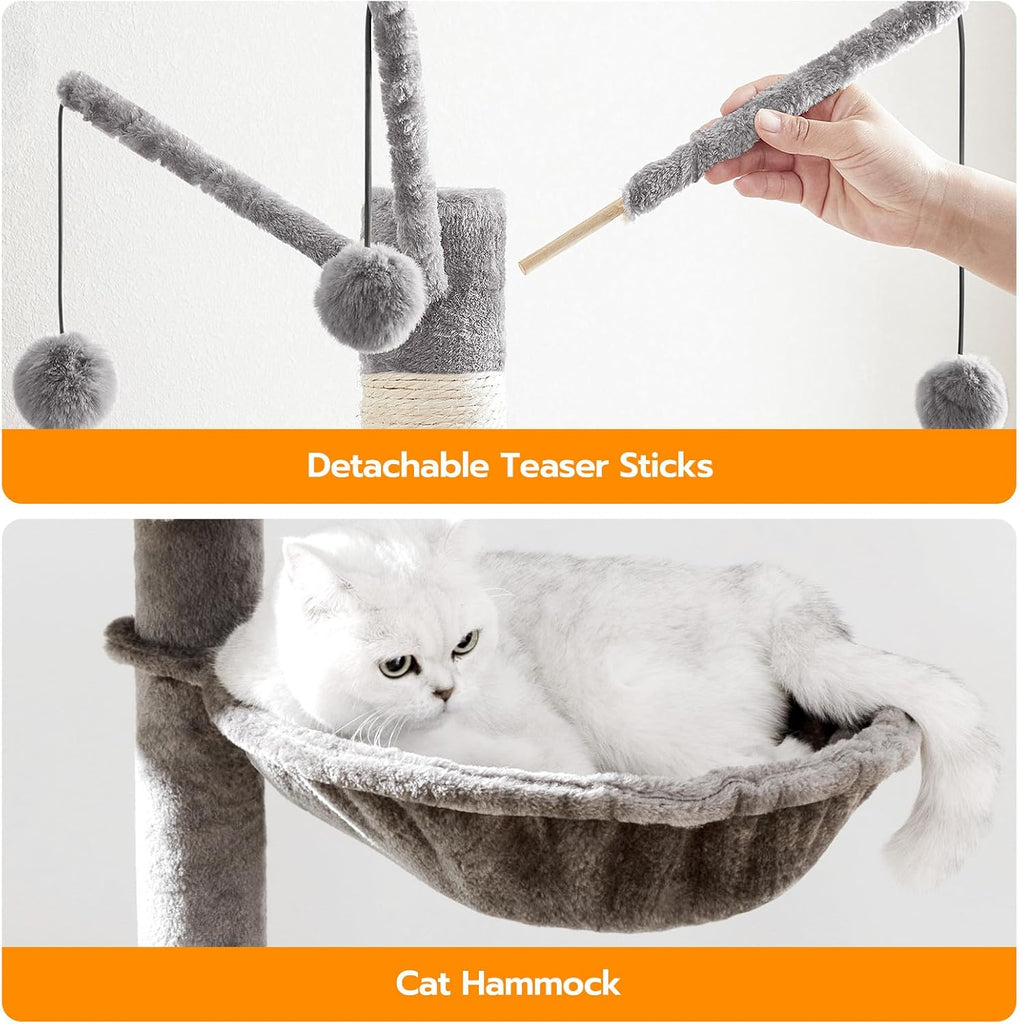 Cat Tree Tower with Litter Box Enclosure Indoor, Wooden Cat Condo with Scratching Posts, Litter Box Furniture Hidden