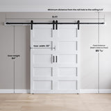 64in x 84in (Double 32x84 Door) White Barn Door with 11FT Sliding Door Hardware Track Kit Included, 