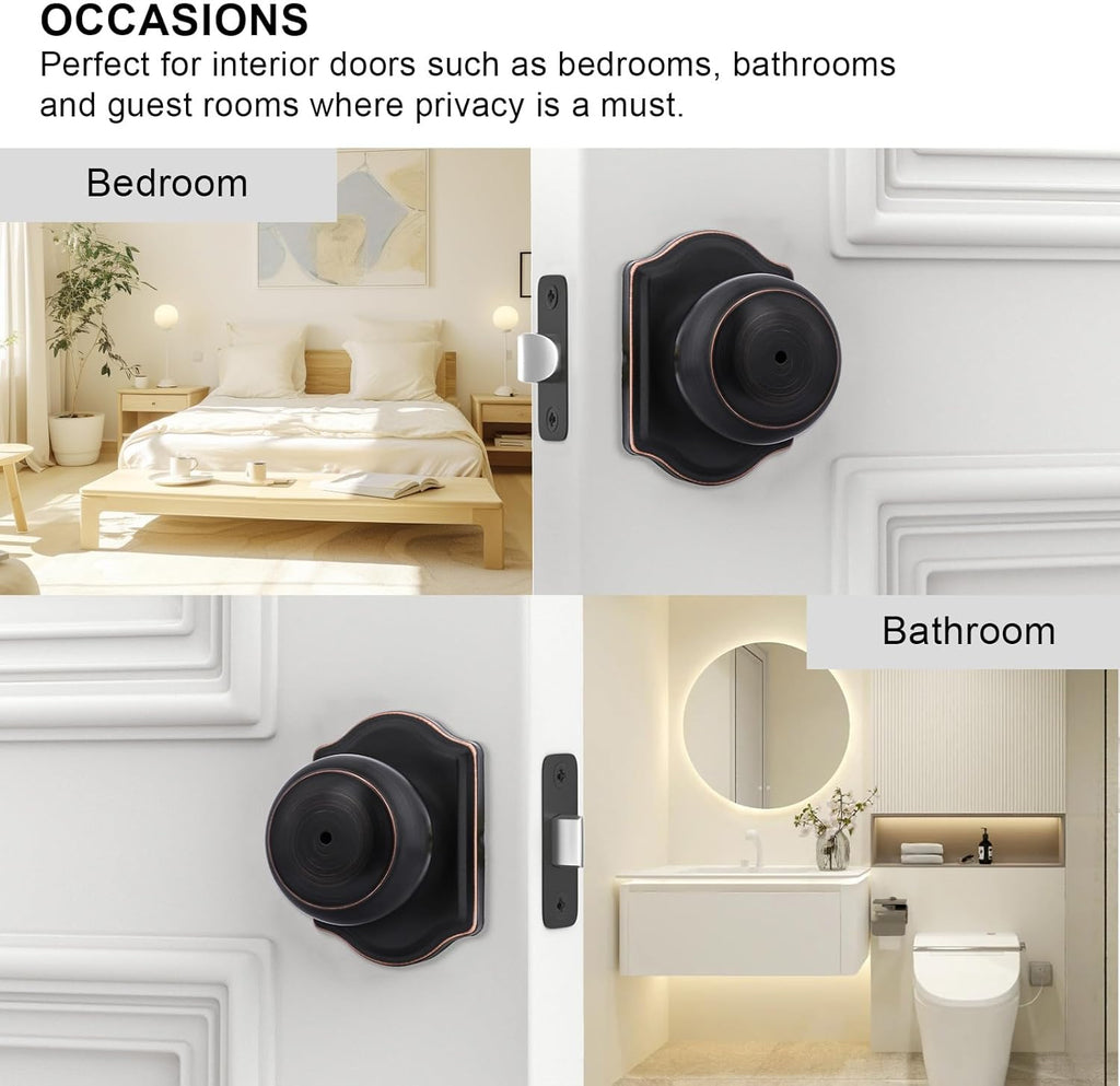 Oil Rubbed Bronze Door Knobs Interior, Bedroom Door Knob & Bathroom for Privacy, Bronze Interior Door Knobs 6 Pack