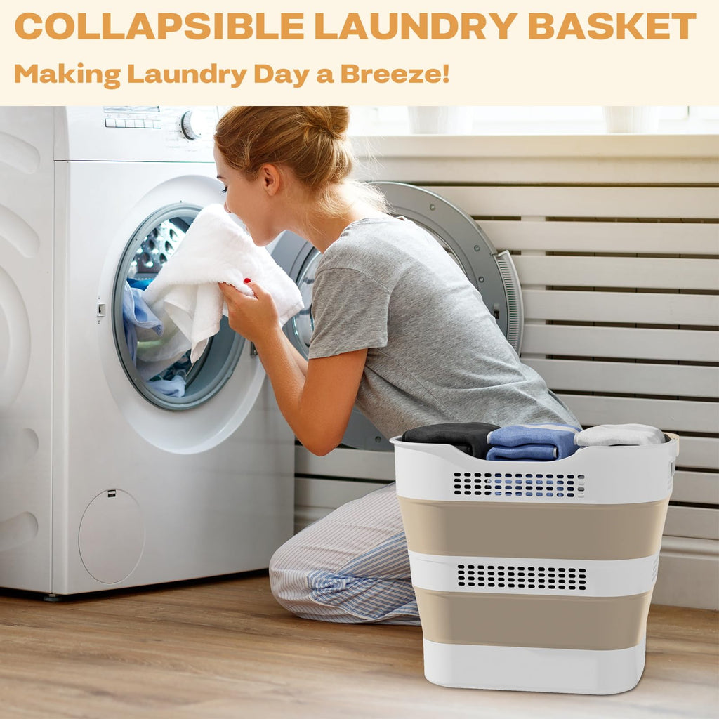 43L(11.5Gallon) Collapsible Laundry Basket with Handles,Beige,1 Pack