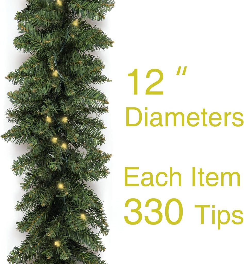 Christmas Garland 18 Ft by 12 Inch Prelit Fraser Fir Xmas Garland with 100 LED Lights, Lush and Classics Green Style