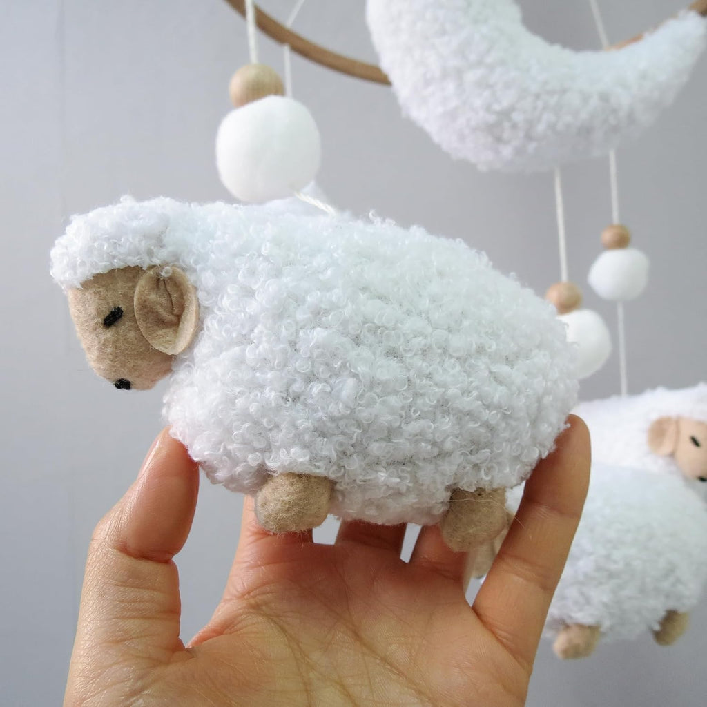 Sheep Baby Mobile for Crib, Cloud Baby Crib Mobile for Girls & Boys, Neutral Crib Toys Hanging, Lamb Baby Mobile