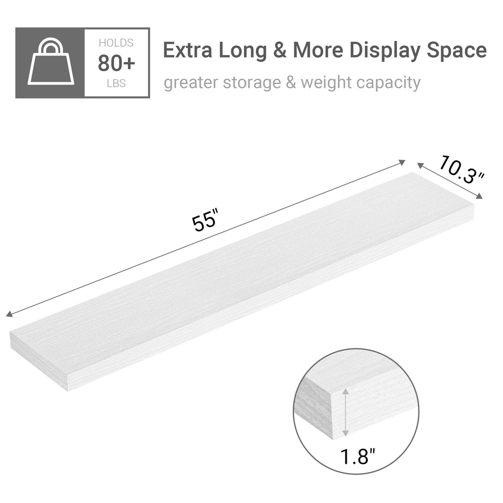Deep Floating Shelves 55x10" Set of 1, White