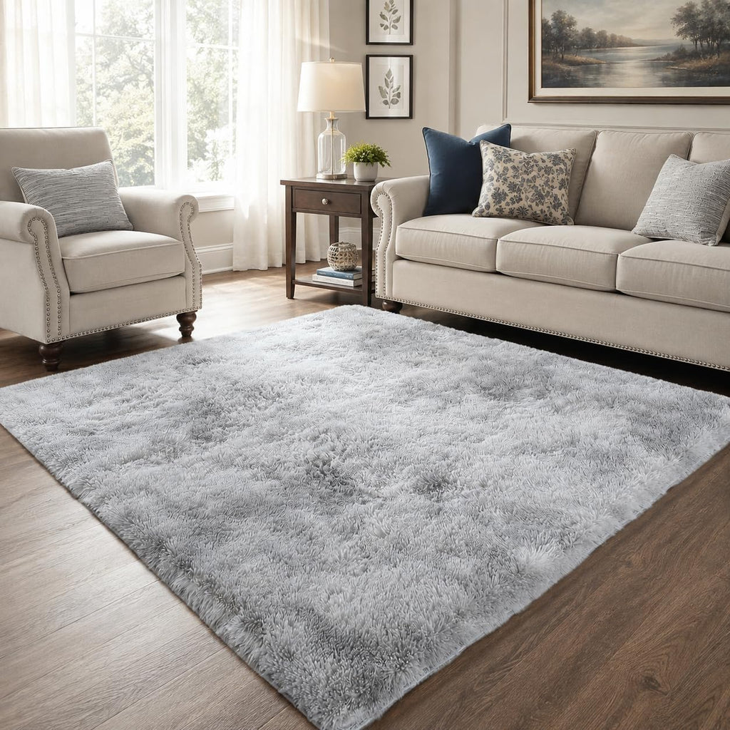 Square Rug 6x6 Shag Area Fur Rug- Grey