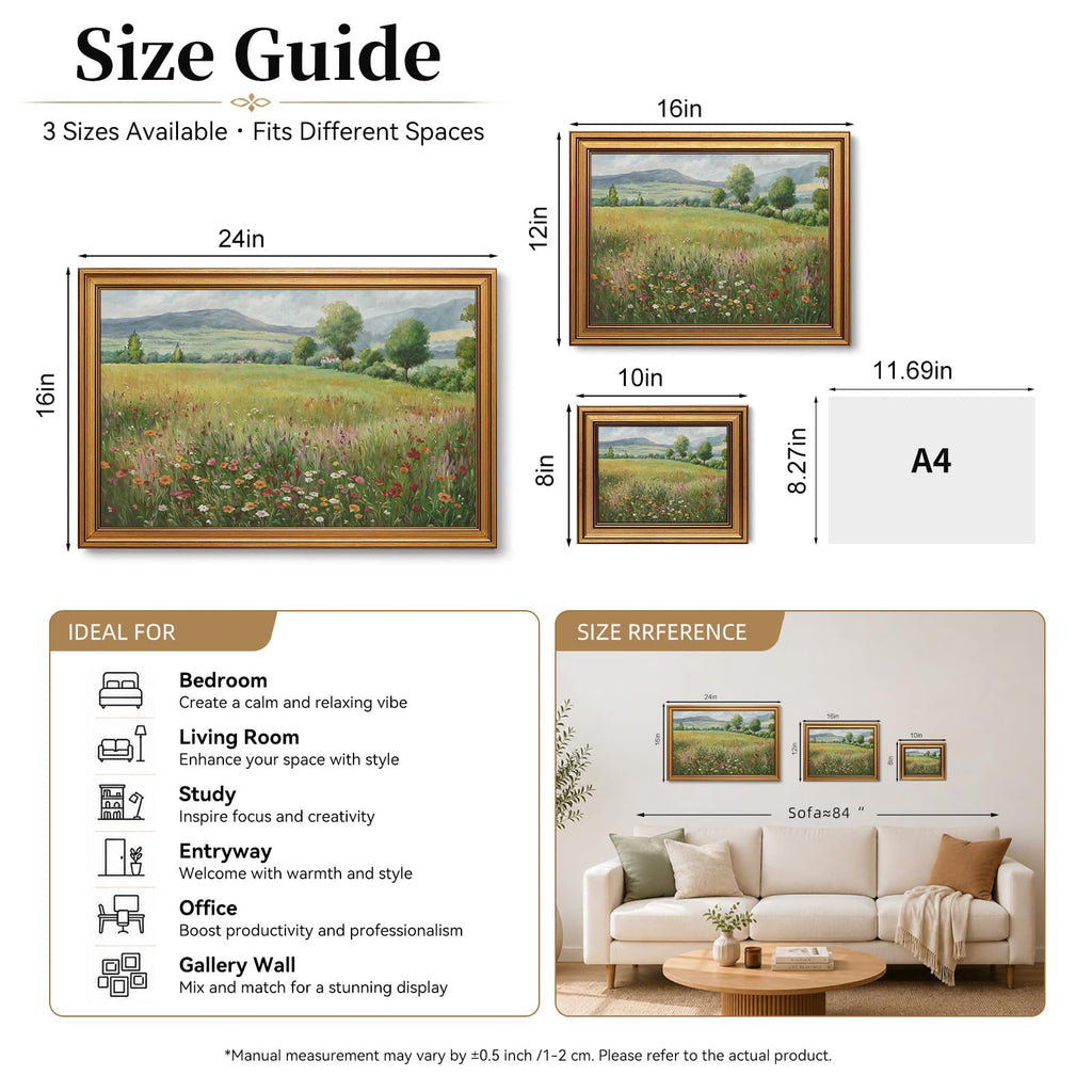 Countryside Wildflowers Vintage Gold Framed Wall Art 12x16 inch