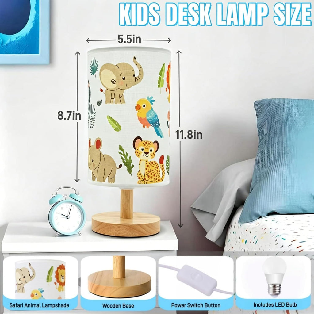 Kids Table Lamp-Night Light for Boys Room, Color LED Desk Lamp with Baby Elephant Zebra Giraffe Tiger Pattern