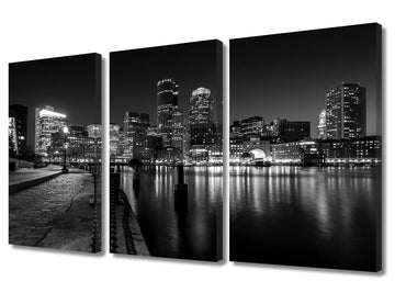 Black and White Boston Cityscape Canvas Wall Framed City of Wisdom Canvas Artwork Boston Downtown Skyline with