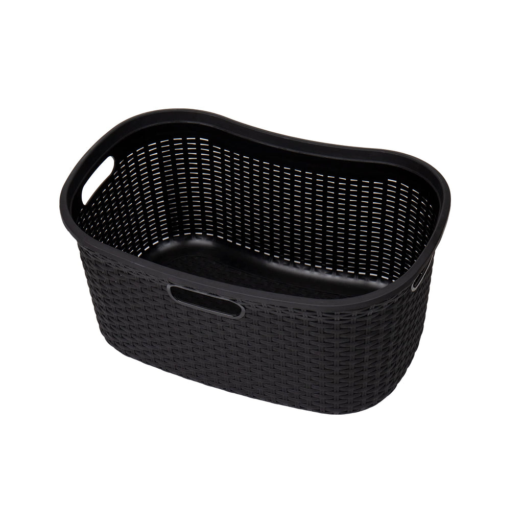 40L Laundry Basket, Clothes Hamper, Premium Wicker Design, Plastic, Set of 2, Black