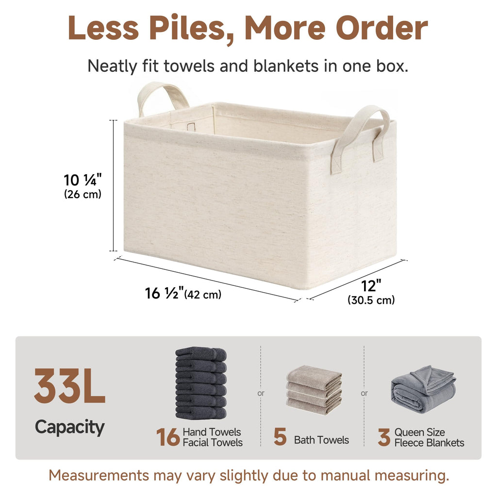 Linen Closet Organizers, Fabric Storage Bin, Beige, 2-Pack