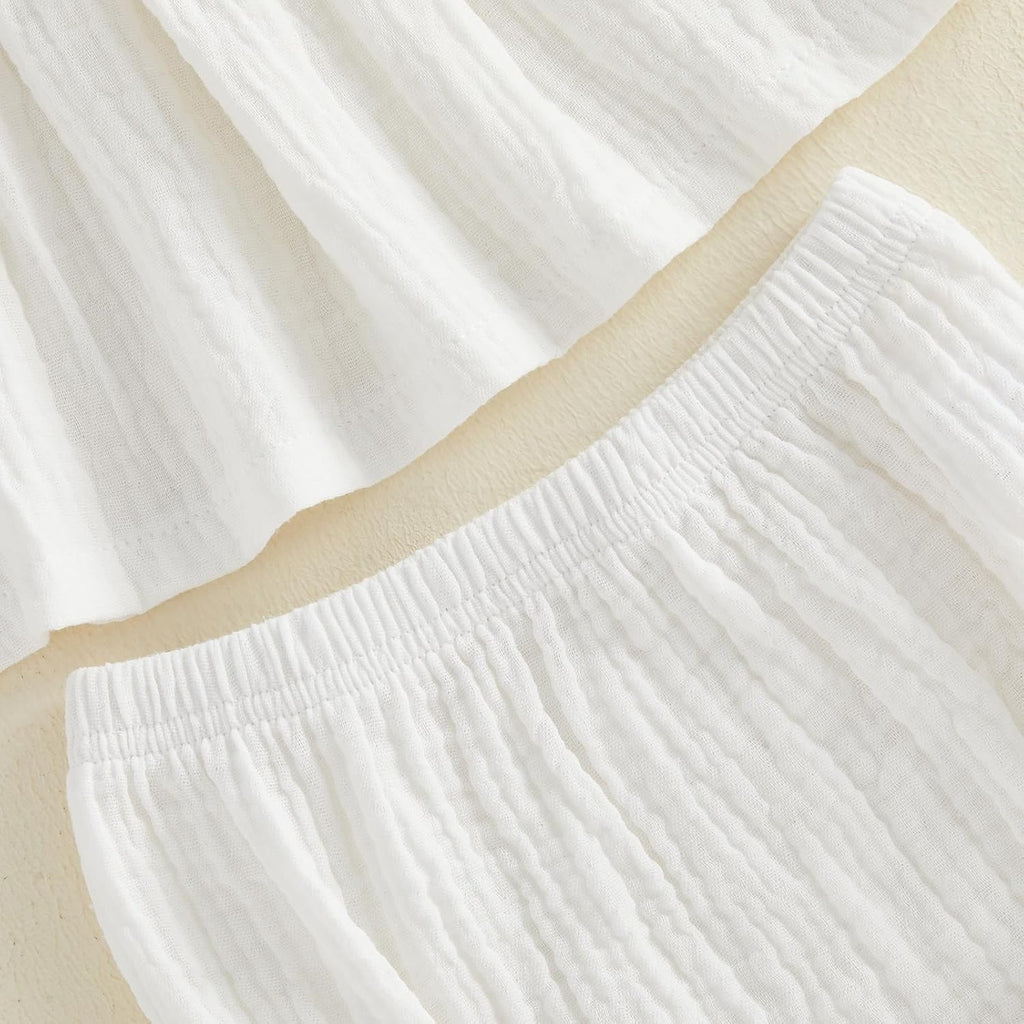Baby Girl Summer Clothes Cute Basic Plain Cotton Linen Ruffle Tops Dress Shorts Outfits Set Shirt Princess Outfit