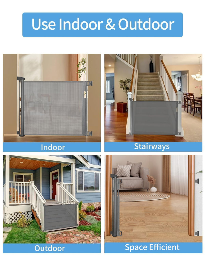 Retractable Dog Gate and Baby Gate for Stairs, 33"H x 71"W, Drill Mount