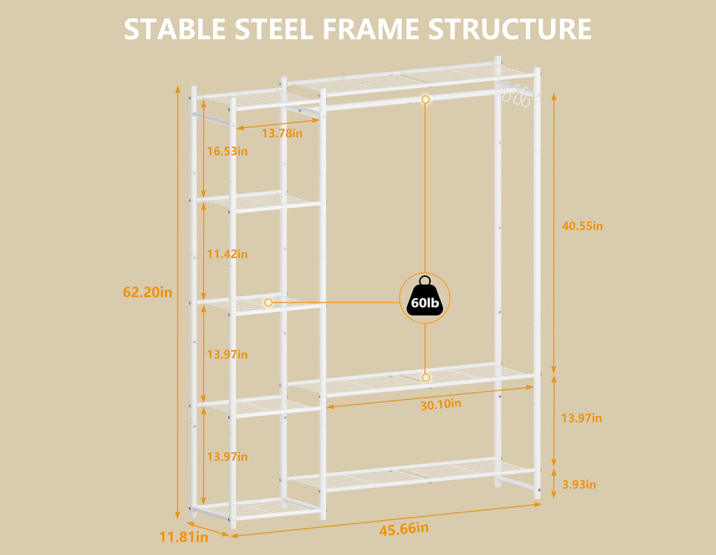Wardrobe Closet, Portable Clothes Rack with 4 Tiers Shelves