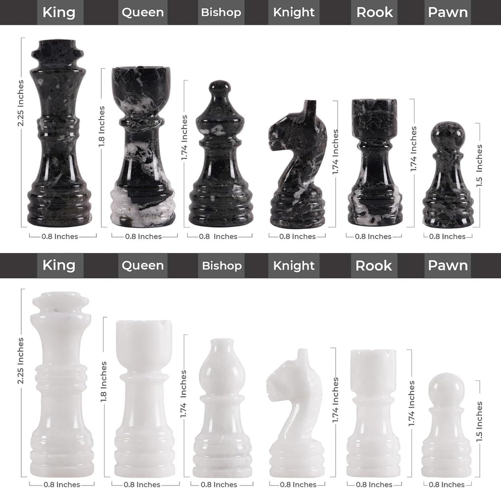Marble Chess Set for Adults with Complementary Storage Box,12 Inch Handmade Black & White Chess Board Game, Luxury - Set of 34