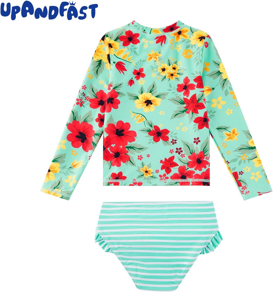 Girls Rash Guard Set Long Sleeve Two Piece Swimsuit with UPF 50+ Sun Protection for Girls