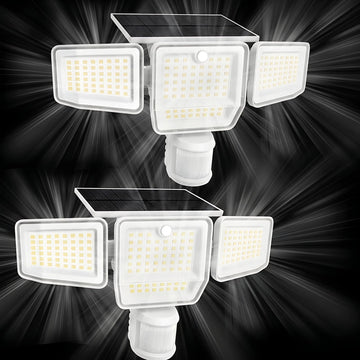 Solar Flood Lights Outdoor, 4 Heads with Large Motion Sensor
