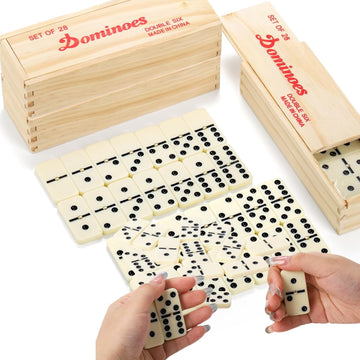 Dominoes Set for Adults, Professional Domino Tiles with Spinner, Double 6 in 2 Portable Wooden Case, 28 Tiles - Set of 56